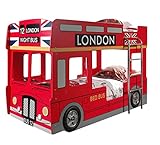 VIPACK SCBBLB Autobett London Bus Etagenbett, Circa 215 x 132 x 100 cm, 2 Liegeflächen 90 x 200 cm, lackiert aufgedruckte London-Bus Optik, rot