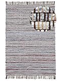 carpetfine Flickenteppich Kelim Chindi Braun 120x170 cm | Fleckerlteppich aus Baumwolle für Wohnzimmermit Fransen