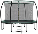 SONGMICS Trampolin Ø 244 cm, Gartentrampolin für Kinder mit Sicherheitsnetz, 180 cm hohe Gebogene Stangen, Randabdeckung, Leiter, Stahl-Rahmen, TÜV Rheinland GS-Zertifikat, schwarz-grün STR082C01