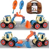 ZUSUZU Bagger Spielzeug ab 3 4 5 Jahren für Jungen,4 in 1 DIY Zerlegbare Baustellenfahrzeuge Set,Montage Spielzeug Auto,Lernspielzeug für Kinder ab 3 Jahren,DIY Konstruktionsfahrzeuge für Jungen