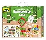 Lena Jumbo Bastelkoffer mit 800 Teilen, Bastelset bestehend aus Papier, Moosgummi, Pfeifenreiniger, Strasssteine, Wackelaugen, Pompons und Knöpfe, in bunten Farben, geeignet für Kinder ab 5 Jahren