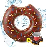 TK Gruppe Timo Klingler Aufblasbar Donut Schwimmring braun Ø 120 cm mit Biss - Schwimmreifen Pool & Wasser, mit je Getränkehalter für Erwachsene & Kinder