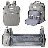 Barmøya 2-in-1 Wickelrucksack mit Wickelablage | Wasserabweisender Wickelrucksack mit isolierten Flaschenhaltern, Laptopfach und viel Stauraum | Inkl. Stabilisator-Stangen (Grau)