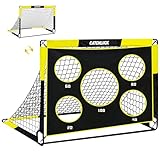 CATCHLUCK Fussballtore für Garten Kinder Fussballtor 2 In 1 Fussball Tor Pop Up Tor mit 5 Schussloecher und Tragetasche, Bodennägeln, Gelb-120x90x90