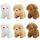 ANBOOR 6 Kleine Kuscheltiere 12cm Süßes Hündchen-Plüsch-Stofftier Mit Schlüsselanhänger Cuddly Toy Für Partygeschenke, Kindergarten Ostern Deko (Braun, Weiß, Hellbraun)