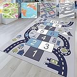 TT Home Kinderzimmerteppich Teppich Junge Mädchen Kinderteppich Baby rutschfest Straße, Farbe: Grau, Größe:80x150 cm