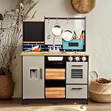 Matschküche Kinder Outdoor Spielküche Gartenspielküche Mit Rädern, Wasserkocher, Spüle, Holzpflanzenbehälter,Mud Kinderküche (Grau)