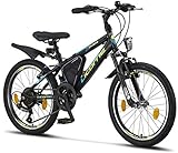Licorne Bike Guide Premium Mountainbike in 24 Zoll - Fahrrad für Mädchen, Jungen, Herren und Damen - 21 Gang-Schaltung -Schwarz/Blau/Lime, 24