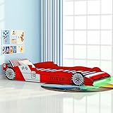 vidaXL Kinderbett LED Rennwagen-Design 90x200cm Rot Autobett Jugendbett Bett