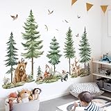 wondever Wandtattoo Waldtiere Kinderzimmer XXL Wandaufkleber Baum Große Kiefer Bär Hirsch Wandsticker Wanddeko für Kinderzimmer Babyzimmer