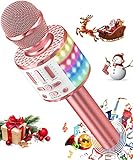 Bluetooth Mikrofon Karaoke, Drahtloses LED Karaoke Mikrofon mit Lautsprecher Tonaufnahme für Party Podcast Familie, Kompatibel mit Android IOS PC - Geschenke für Erwachsene und Kinder