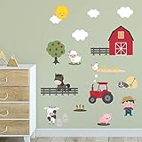Klebekerlchen Wandsticker für das Kinderzimmer, Wandtattoos für Kinder mit Tieren, selbstklebend - Bauernhof (Set mit 26 Motiven)