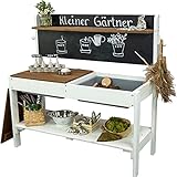 Meppi Matschküche Kleiner Gärtner, Weiss - braun - Outdoorküche aus Holz/Pflanztisch für Kinder/Basteltisch für draußen
