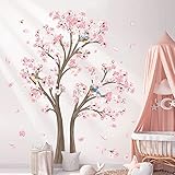 decalmile Wandtattoo Groß Baum Kirschblüte Wandaufkleber Kirschbaum Blumen Rosa Wandsticker Schlafzimmer Wohnzimmer Kinderzimmer Wanddeko