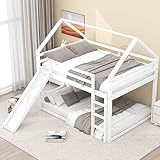 Moimhear Doppelbett Kinderbett 140x200cm, Hausbett Etagenbett mit Rutsche und Leiter, Kinderzimmer Hoch-Doppel-Stockbett (Weiß)