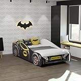 Kids Collective Autobett 70x140 cm Kinderbett Jugendbett mit Rausfallschutz | Kinder Spielbett Batman Batmobil Bat Car Auto Bett in schwarz optional mit Matratze | von Geburt bis 6. Lebensjahr
