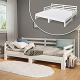Bellamio Ayr Tagesbett 90x200/180x200cm – Ausziehbett aus Kiefer Massivholz – Sofabett für Kinderzimmer/Gästezimmer bis 100kg – Daybed mit Gästebett zum Ausziehen in Weiß – Bettgestell mit Lattenrost