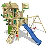 WICKEY Spielturm Klettergerüst Smart Treetop mit Schaukel & Blauer Rutsche, Spielhaus mit Kletterleiter & Spiel-Zubehör