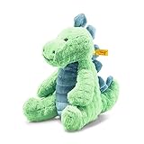 Steiff Plüschtier Spott Stegosaurus grün-Petrol 28 cm, Kuscheltier Dinosaurier, Soft Cuddly Friends, Markenplüsch mit Knopf im Ohr, für Babys von Geburt an