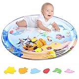 100x100 CM Wassermatte Baby BPA Frei, Wasserspielmatte Spielzeug, Babymatte und Spielzeug ab 3, 6 und 9 Monate, Bauchlage Spielzeug Baby & Montessori Matte, Spaßaktivitäten, Blauer Ozean