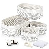 LA BONHEUR Aufbewahrungskorb Korb Baumwollseil Geflochten 4er,Körbe Aufbewahrung Bad Wickeltisch Organizer Flechtkorb Baby Erstausstattung Neugeborene Wickeltisch (Geschenkverpackung Star Gaze Band）