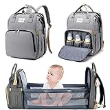 Baby Wickeltasche Rucksack,Diaper Backpack,Babytasche Reiserucksack mit Wickelauflage,Multifunktional Wasserabweisend Große Kapazität Wickelrucksack,Große, für Mama & Papa (Grau)