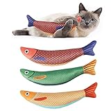OSDUE Katzenminzen Spielzeug, 3 Stück Fisch Katzenminze Spielzeug, 24cm*6cm Simulation Fisch, Katzenminze Zähne Reinigung Dental Katzenspielzeug, Plüsch Fischspielzeug für Katze und Kitten