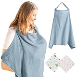 Solivive 105x71cm Stilltuch für Unterwegs,Atmungsaktive Baumwolle Stilltuch,Verstellbare Schultergurte Stillschal,Vollständiger Sichtschutz,Geeignet für Autositze und öffentliche Orte (Hellblau)