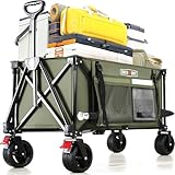 Overmont Faltbar Alle Gelände Bollerwagen - Breite Räder - 150I großes Fassungsvermögen mit Seitentaschen Getränkehalter Verstellbarem Griff - bis 150 kg Tragkraft - für Camping Sport Einkaufen