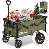 Sekey XL Bollerwagen Faltbar 135L 120KG mit Bremsen, Faltbarer Bollerwagen Handwagen Geländereifen, Zusammenfaltbar aus 4 Richtungen, Verstellbarer Handgriff, Olivgrün