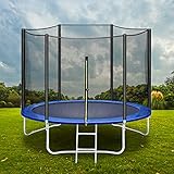 HomeMiYN Trampolin Ø 183/244/305/366cm Gartentrampolin mit Sicherheitsnetz, Trampolin mit Leiterkombination, UV-beständig wasserdichtes Outdoor-Trampolin für Kinder und Familien