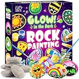 Steine zum Bemalen, Bastelset Kinder ab 5 6 7 8 9 10 Jahre Geschenk Mädchen 6-12 Jahren Basteln Mädchen 6-9 Jahre Weihnacht Geschenk 12 Stück Steine Bemalen Set mit 20 Farben(Farbe Leuchtet Im Dunkel)