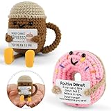 Foyucool Pocket Hug Geschenkset 2er-Pack, gehäkeltes Emotional Support Kuscheltier, Positive Geschenke für Frauen & Männer als Glücksbringer, Für Geburtstag, Examen, Büro Deko, Espresso & Donut