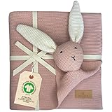 DIKOS Original 2-in-1 Babydecke & Kuscheltuch SCHMUSE-Hase (Altrosa) – schönes Geschenk zur Geburt für Neugeborene – aus weicher Bio-Baumwolle (GOTS) – ideal als erstes Kuscheltier für Baby Mädchen