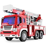 GizmoVine Feuerwehrauto Groß, Feuerwehr Spielzeugauto mit Drehleiter, Sound und Licht, 1/16 Große Auto Spielzeug Modell, Geschenke für Jungen Mädchen, Kinder Fire Truck Fahrzeuge ab 2 3 4 5 6 7 8 Ahre