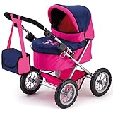 Bayer Design 13013AA Puppenwagen Trendy, mit Tasche, höhenverstellbarer Griff, große Räder, integrierter Korb, faltbar, Rosa/Blau