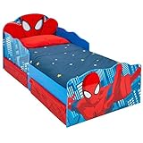 Hellohome 509 SDR Spiderman Children's Bed with Bright Eyes and Substrate Container, Wood, Red, 142 x 77 x 64 cm