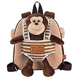 PERLETTI Kuscheltier Affe Rucksack Kleinkinder mit Plüsch Abnehmbar Weich - Kinderrucksack Plüschtier für Kindergarten Kinder 3 4 5 Jahren - Äffchen Plüschspielzeug Kindertasche - 22x25x3 cm (Affe)