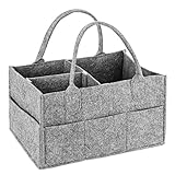 MaidMAX Baby Windel Caddy Filztasche, tragbarer Wickeltisch Organizer Multifunktionale Wickeltasche, Filzkorb Aufbewahrungsbox mit wechselbaren Fächer für Kinderzimmer, Auto und Reise, Holzkorb-Grau