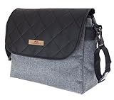 Baby Wickeltasche Kinderwagentasche Reisetasche Windeltasche Pflegetasche Babytasche Umhängetasche Muster Graues Len schwarzes Leder [059]