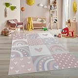 Taracarpet Kinderteppich Teppich Kinderzimmer Spielmatte Spielteppich für Jungen und Mädchen und auch für Jugendzimmer Regenbogen Rosa 120x170 cm