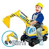 Best For Kids Sitzbagger mit Zwei Schaufeln in gelb + Helm