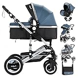 Daliya® Bambimo 3in1 Kinderwagen Kombikinderwagen Riesenset 15-Teilig incl. Babywanne, Buggy, Babyschale mit Fußsack, Alu-Rahmen, Voll-Gummireifen, Wickeltasche, (Blau)