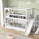EIFSON Etagenbett 90x200 cm für 2 Kinder, Kinderbett mit Treppe und Rutsche, Hochbett mit Rausfallschutz und Lattenrost, Stockbett mit Schreibtafel und Stauraum, ohne Matratze, Weiß