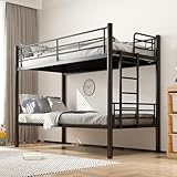 DELONGKE Kinder Etagenbett 90x200cm Bunk Bed Kids mit Sicherheitsgeländer Metallbett Umbaubar zu 2 Einzelbetten Bunk Bed mit Lattenrost Anti Rutsch Treppe, Schwarz (Etagenbett)