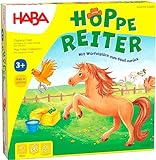 HABA 4321 - Hoppe Reiter Pferdestarkes Wettlaufspiel, für 2-4 Spieler von 3-12 Jahren, Spielbar in 3 Varianten, Brettspiel mit einfachen Spielregeln