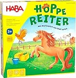 HABA 4321 - Hoppe Reiter Pferdestarkes Wettlaufspiel, für 2-4 Spieler von 3-12 Jahren, Spielbar in 3 Varianten, Brettspiel mit einfachen Spielregeln