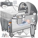 Kidiz® Babybett Reisebett Kinderreisebett klappbar mit Matratze & Räder 120x60, Seiteneingang, Wickelauflage, Moskitonetz & Tragetasche Baby Beistellbett Kinderbett ab Geburt bis 15 kg Grau
