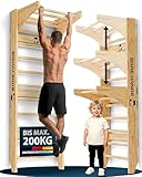 Bare Hands 3in1 Sprossenwand mit Klimmzugstange & Dipstange - Sprossenwand für Erwachsene & Kinder - Extrem Robuste Kletterwand bis 200 kg - Sprossenwand kinderzimmer