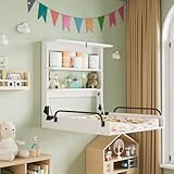 MSFE Wickelkommode Wickeltisch Klappbar, Baby Changing Table Wandwickeltisch mit 3 Regalfächern, Wickeltische Toiletten Horizontal - Platzsparend zur Einfachen Wandmontage - Holz weiß